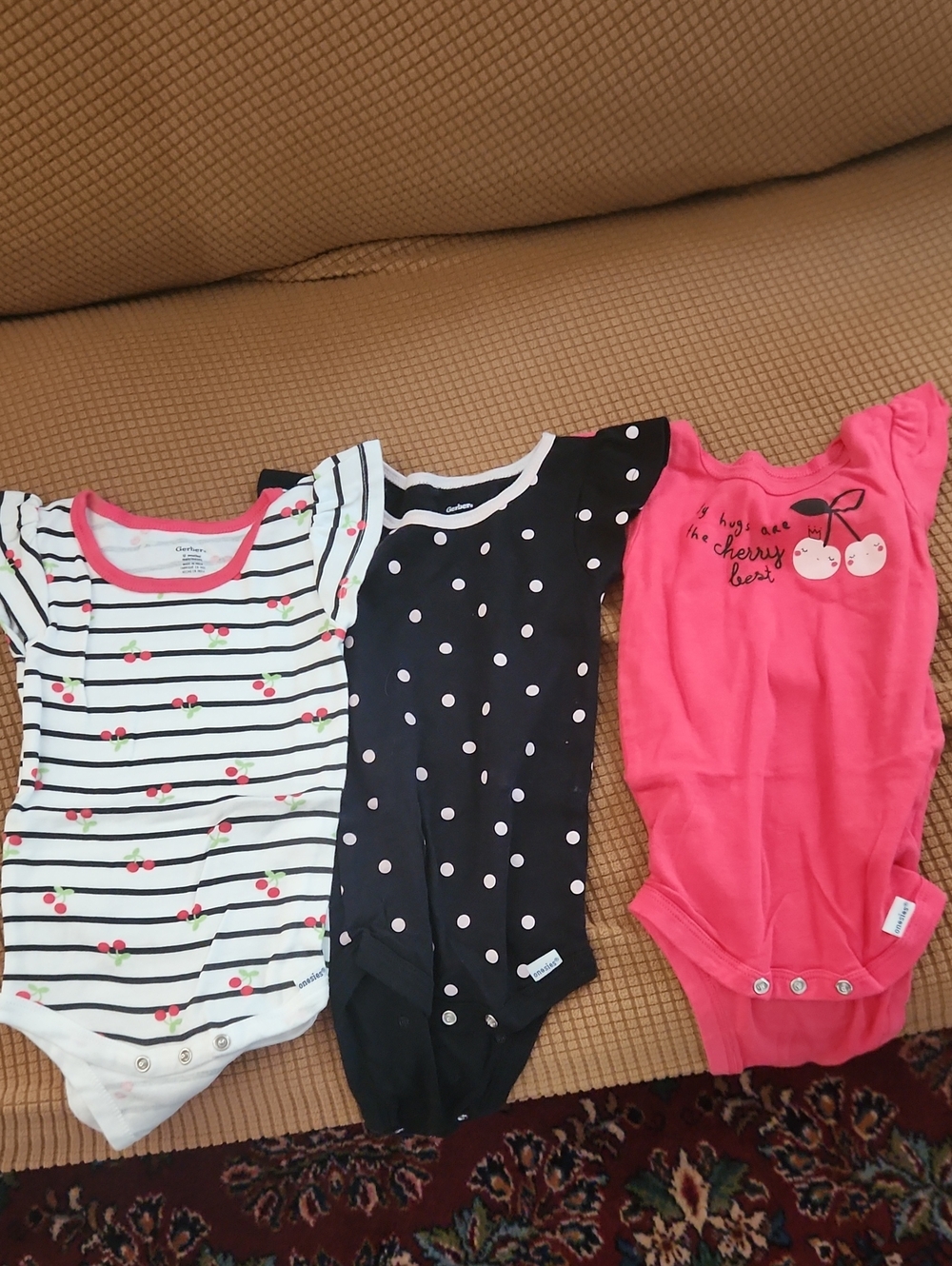 Carter's Pink Cherry Graphic One-Piece Bodysuit with Short Sleeves X3